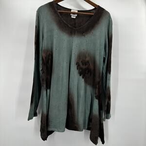 Rods Western Shirt Womens XL Brown Teal Embellished Rodeo Cowgirl Tunic